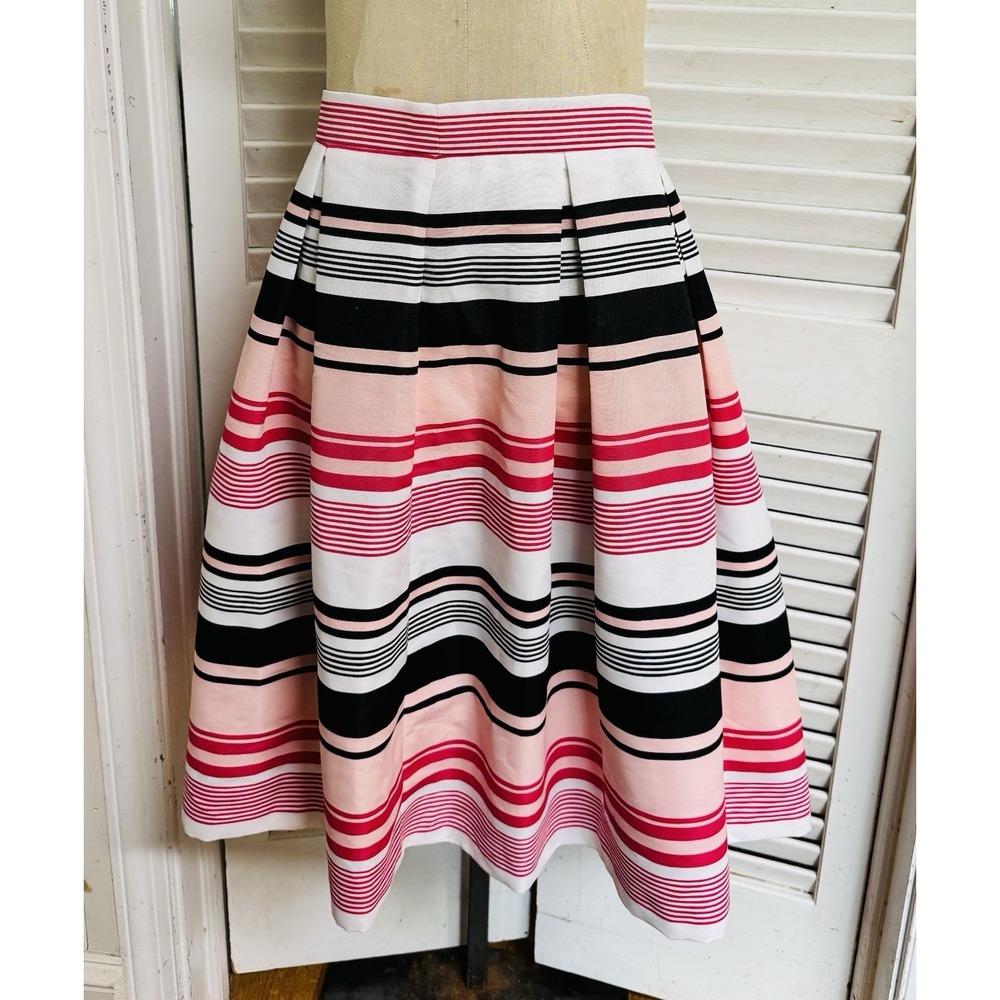 NWT New York & Company Pleated Women's Sz 6 Navy/Pink Stripe Fit&Flare Skirt NEW